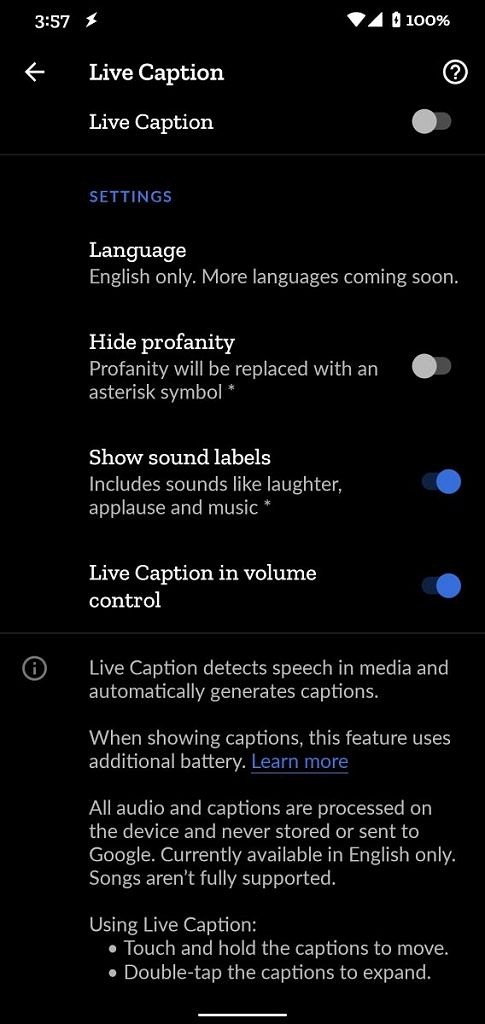  تنظیمات زیرنویس مستقیم پیکسل 4 