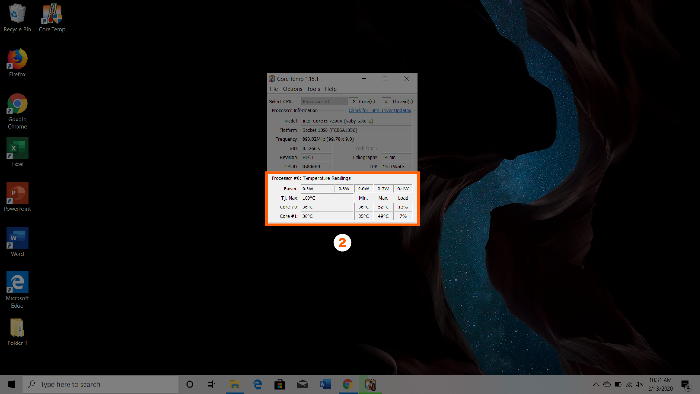  تصویر نشان می دهد که مرحله 2 نحوه بررسی دمای cpu خود را با برنامه coretemp 