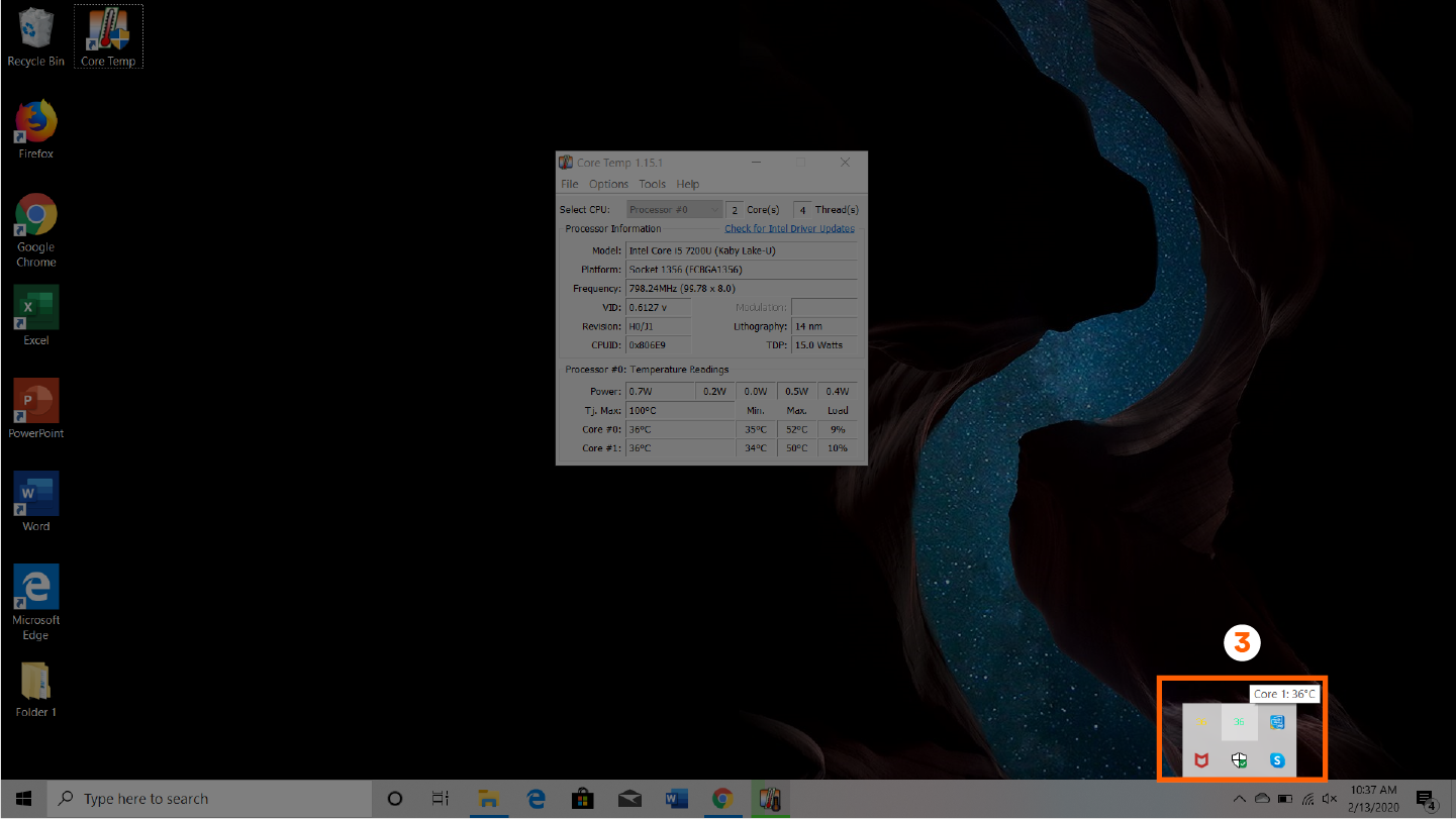  تصویر که نشان می دهد مرحله 3 نحوه بررسی دمای cpu خود را با برنامه coretemp 